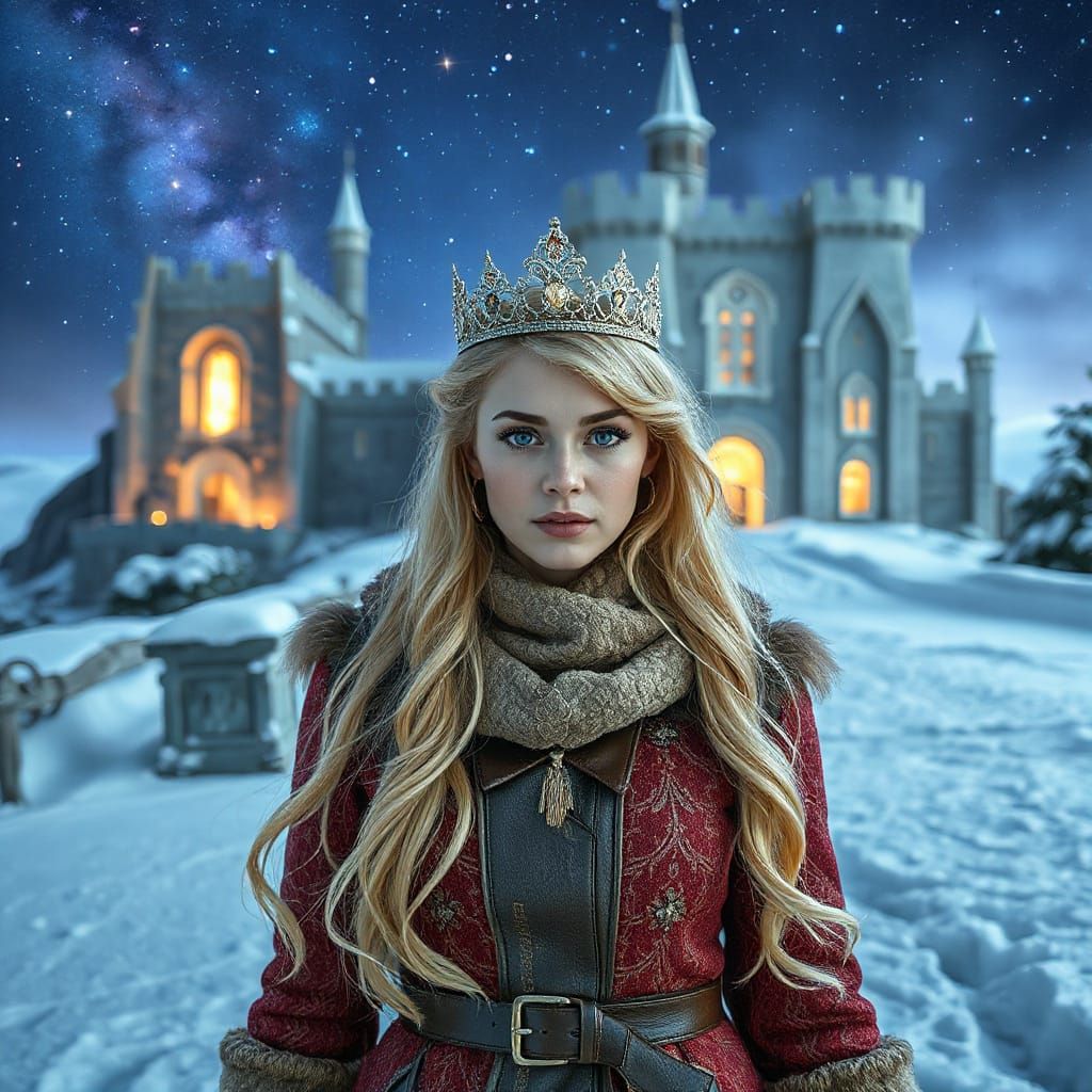 Winter Princess Castle Scene with Stars