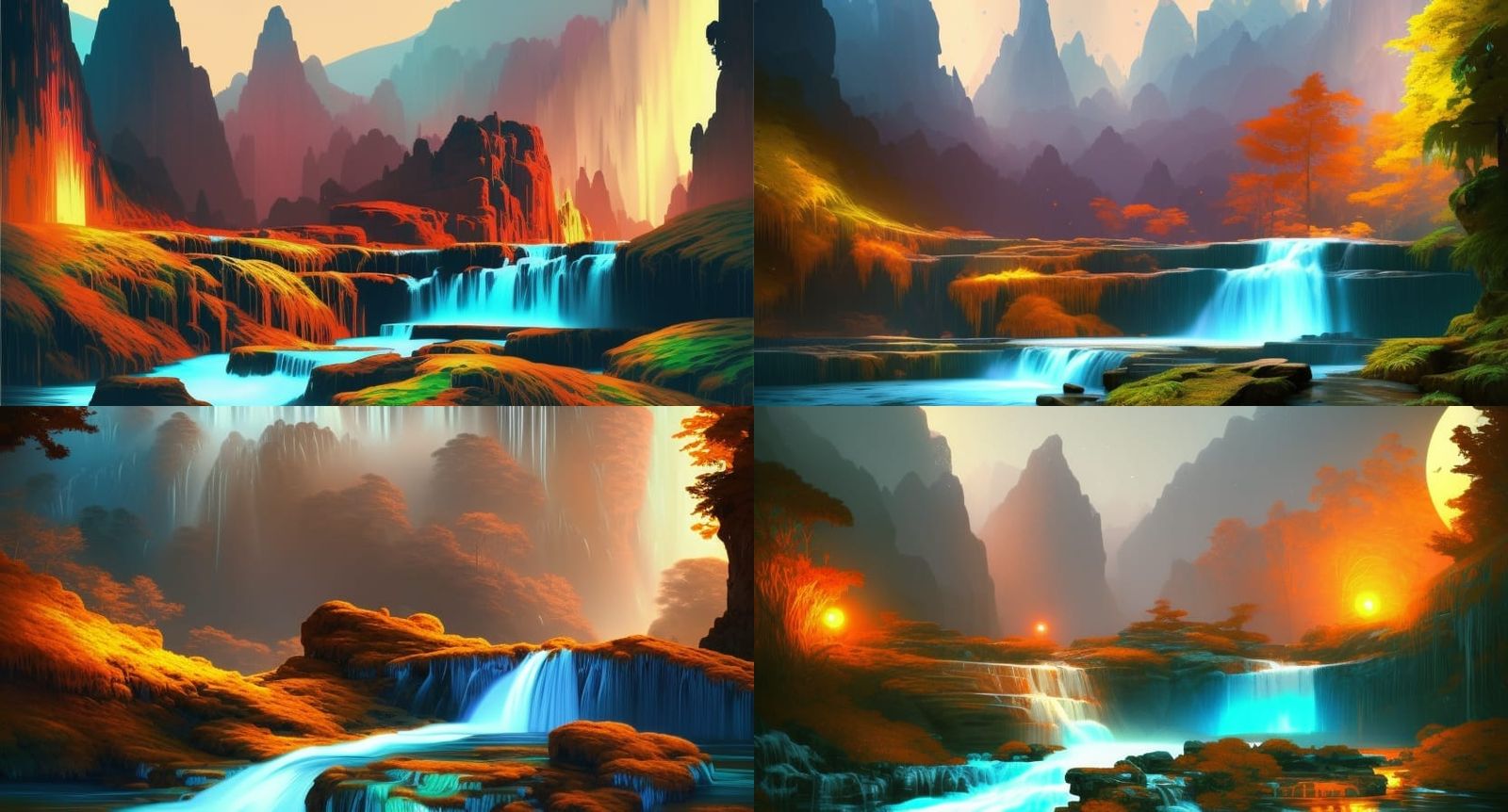 Waterfalls and Rivers Under a Starry Night