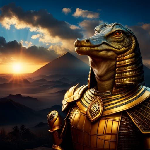 Noble Crocodile God in Golden Egyptian Armor