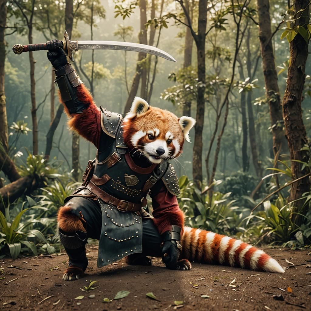 Red Panda Ranger in Armor: Cinematic Film Still