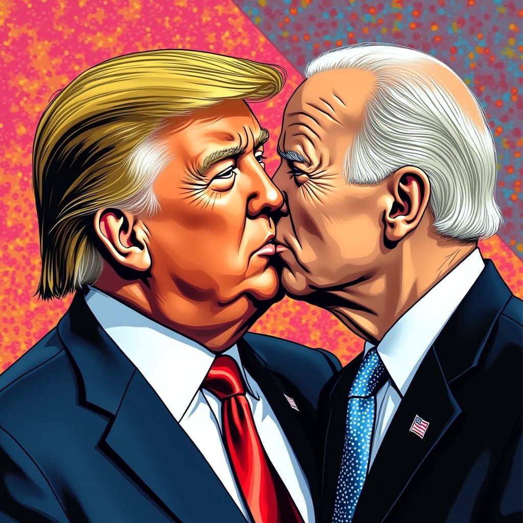 Donald Trump kissing Joe Biden Pop art portrait