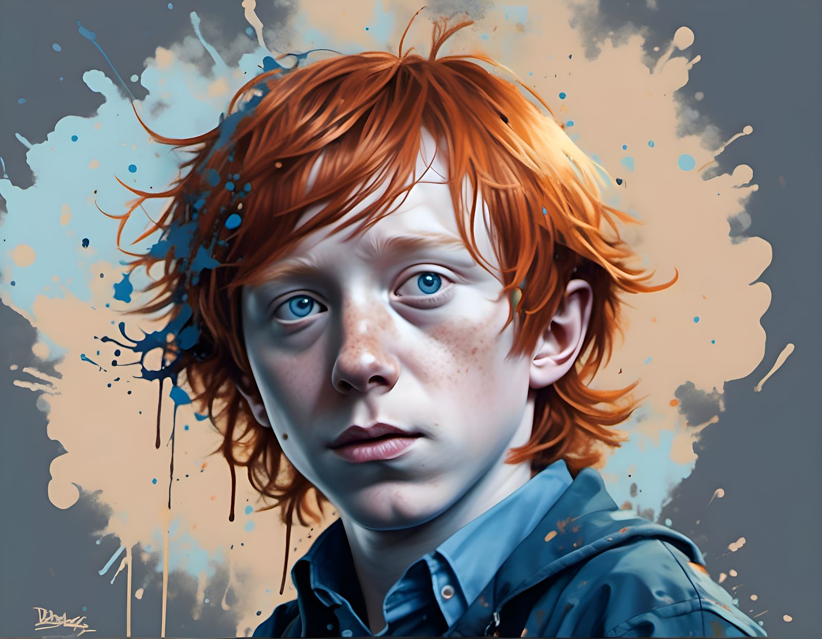 Joyful Ron Weasley Portrait in Splash Art Style