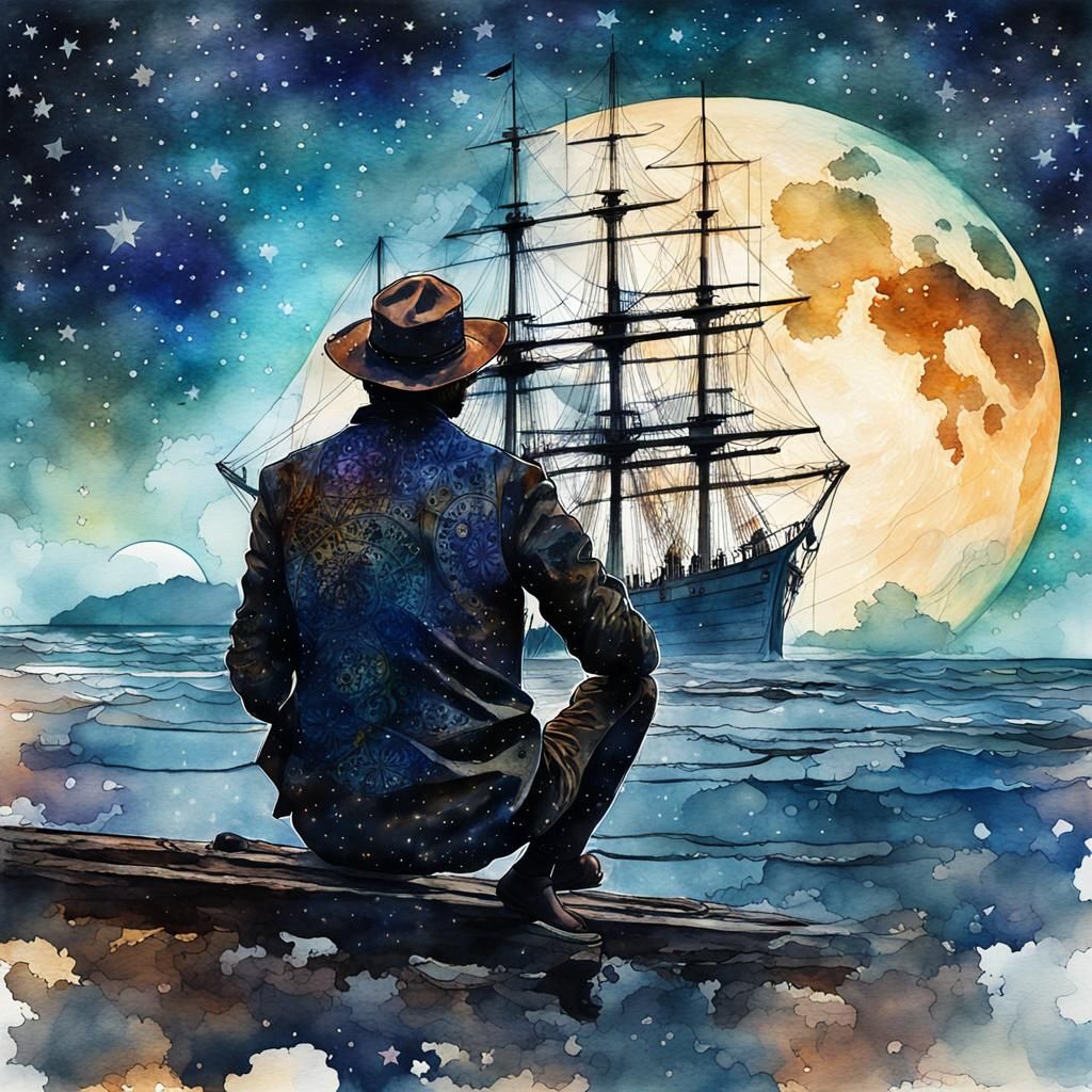 Watercolor Sailor's Memories of a Beautiful Sailing Ship