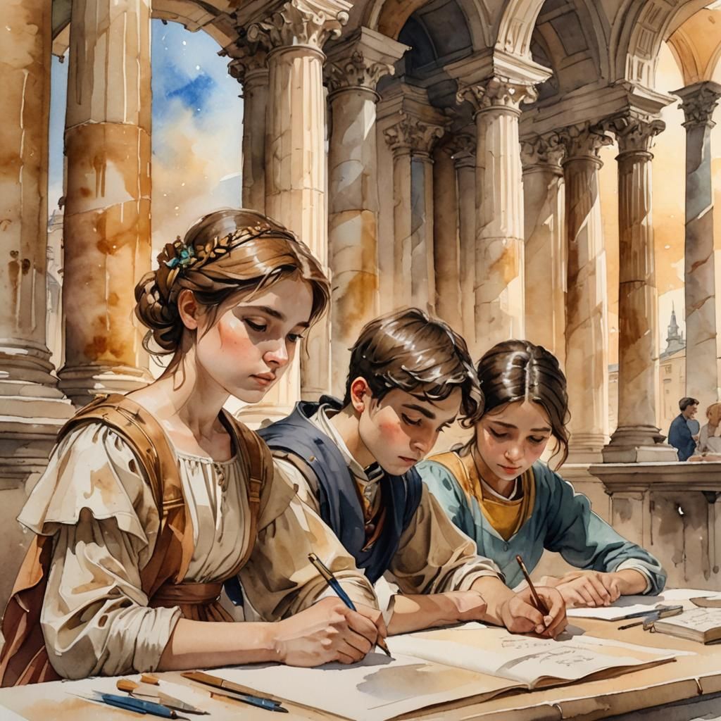 Classical Scholars in Golden Light