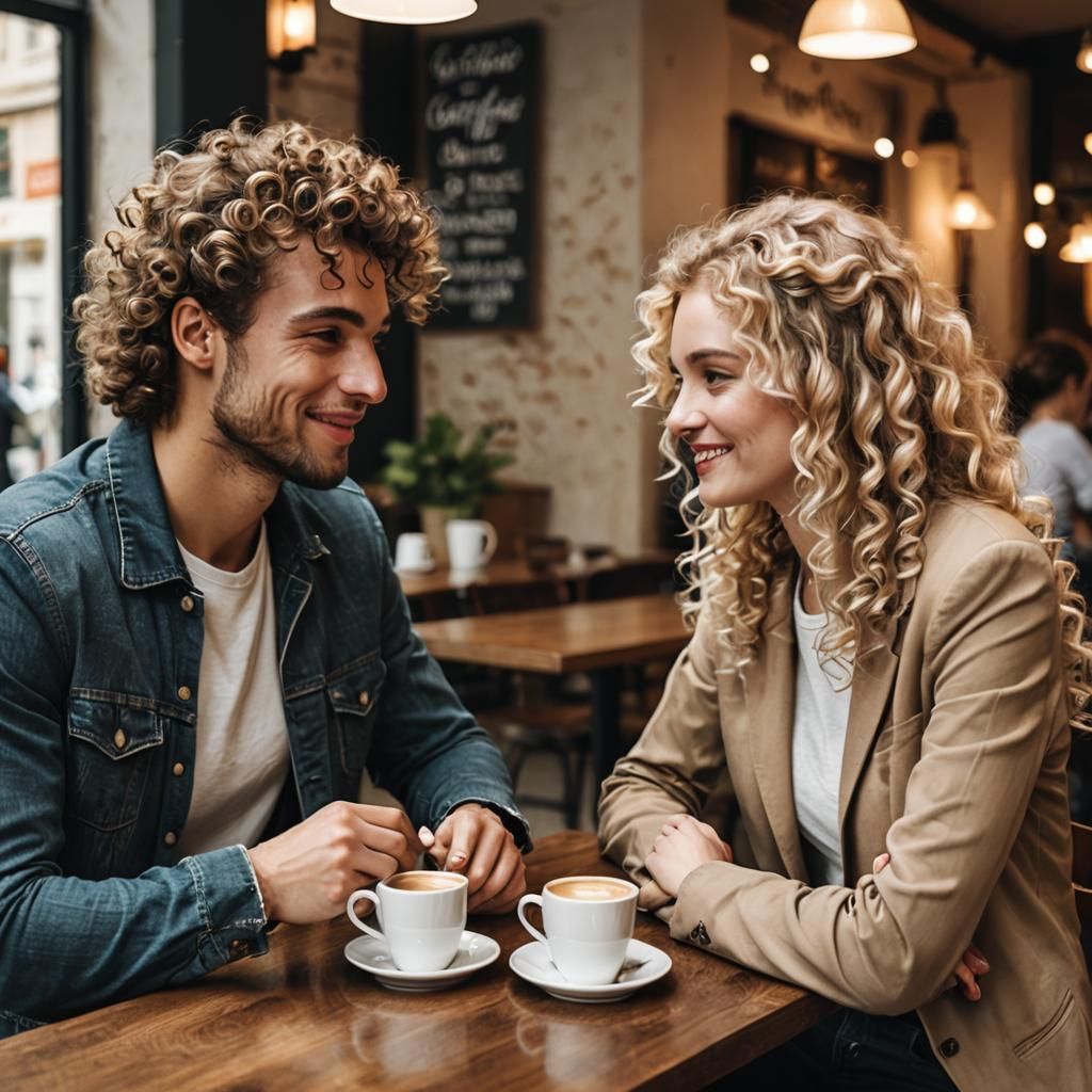 Young Couple Share Coffee at a Table