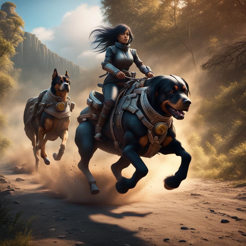 Rider on Mechanical Horse-Dog in Fantasy Art