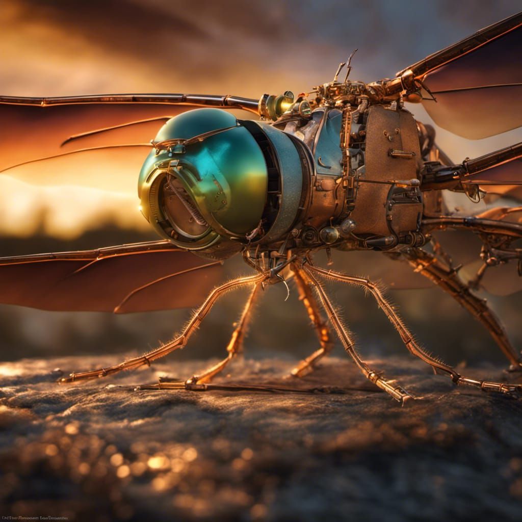Steampunk Dragonfly with Detailed Skin Texture