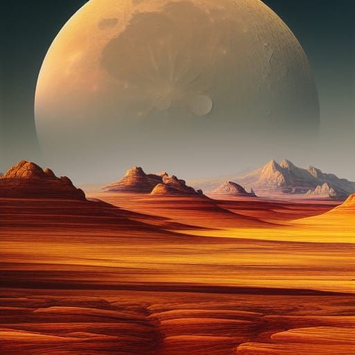 Spectacular Desert Landscape with Moon, Digital Art