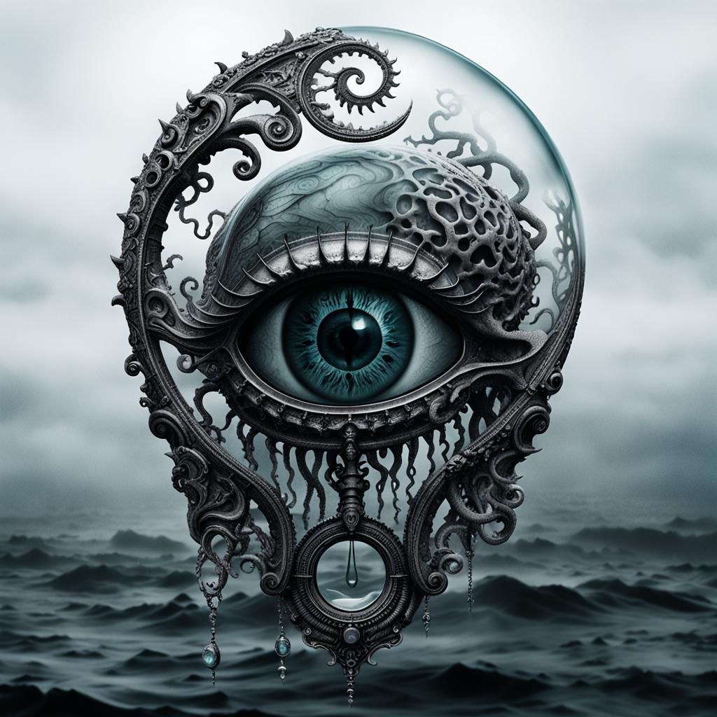 Biomechanical Glass Sculpture in Dark Fantasy Style