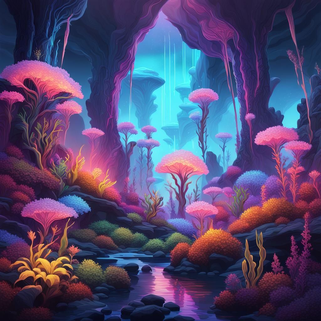 Fluorescent Plants Glow in Alien Landscape Concept Art