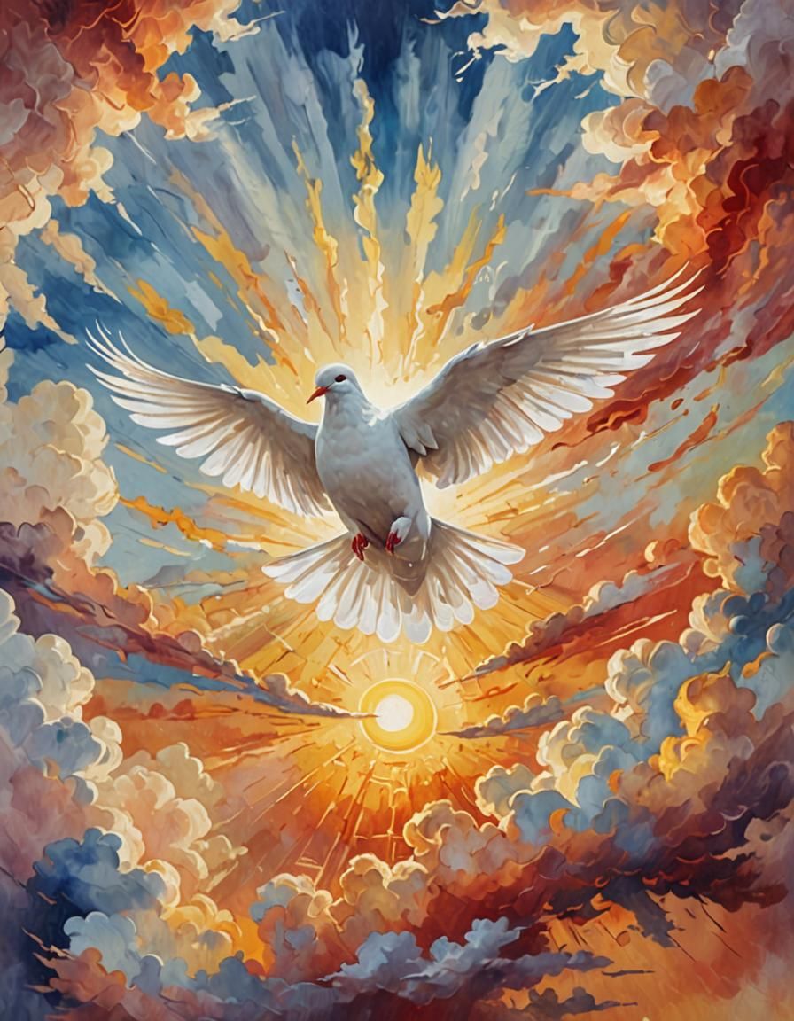 Dove Soaring Through Sunlight: Gouache Impressionist Style