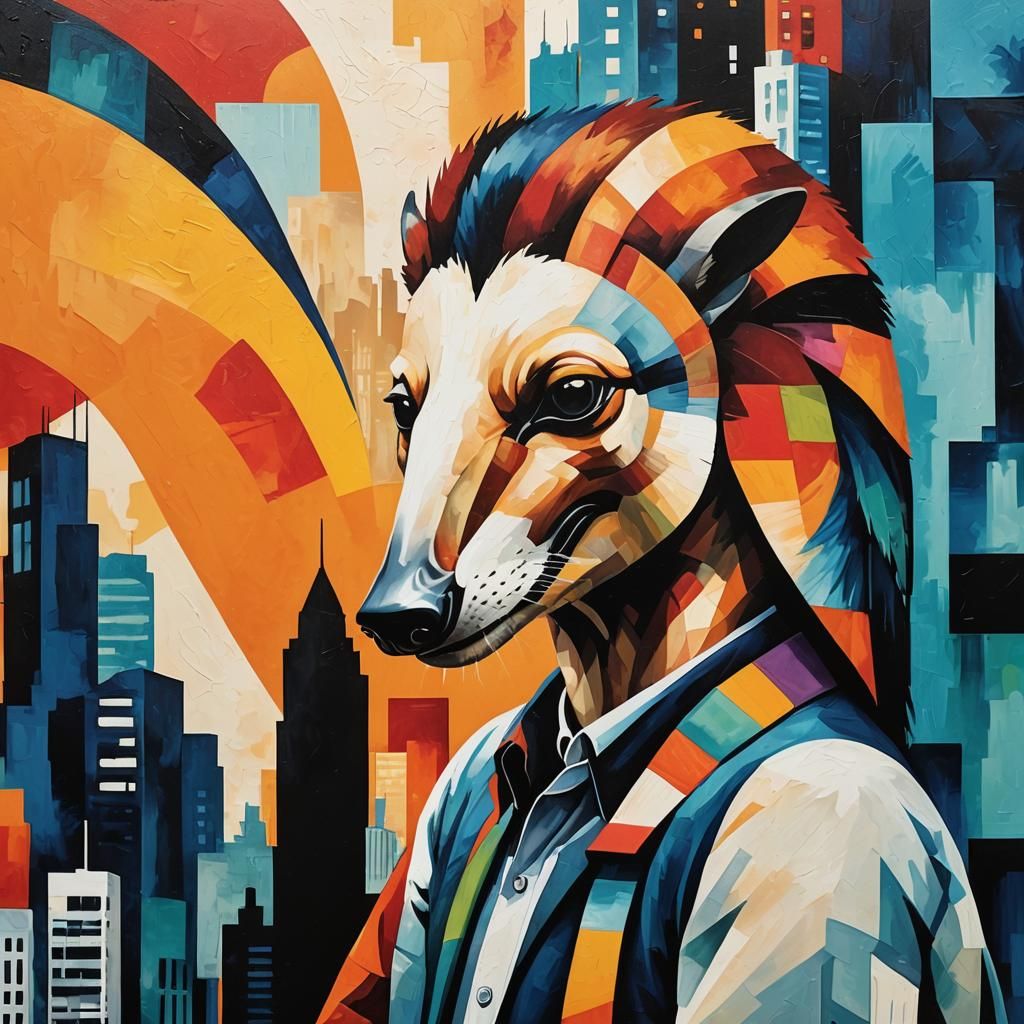 Anteater in Abstract Expressionist Dreamscape City