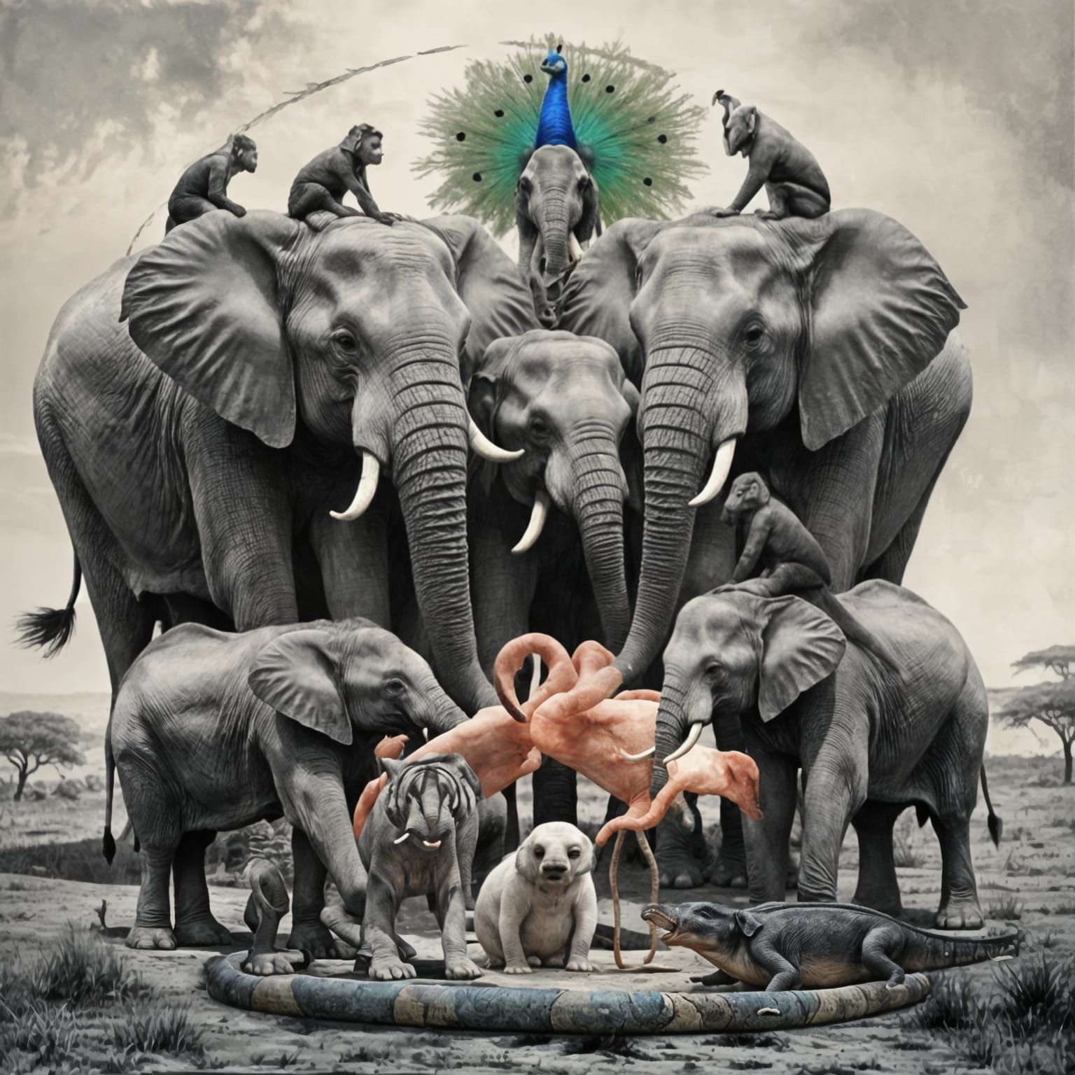 Elephant Family Circle of Trust Bromoil Print