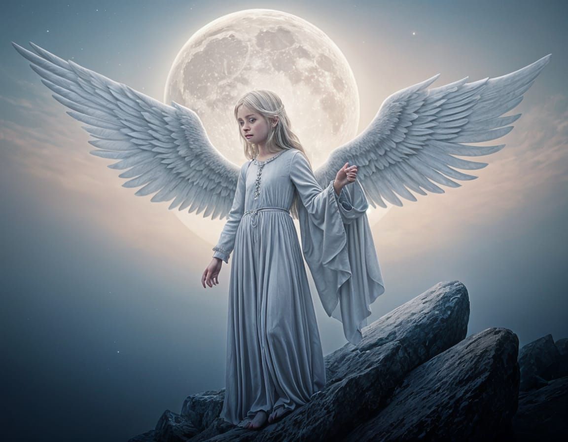 Surreal Angel Child Holds Moonstone Heart