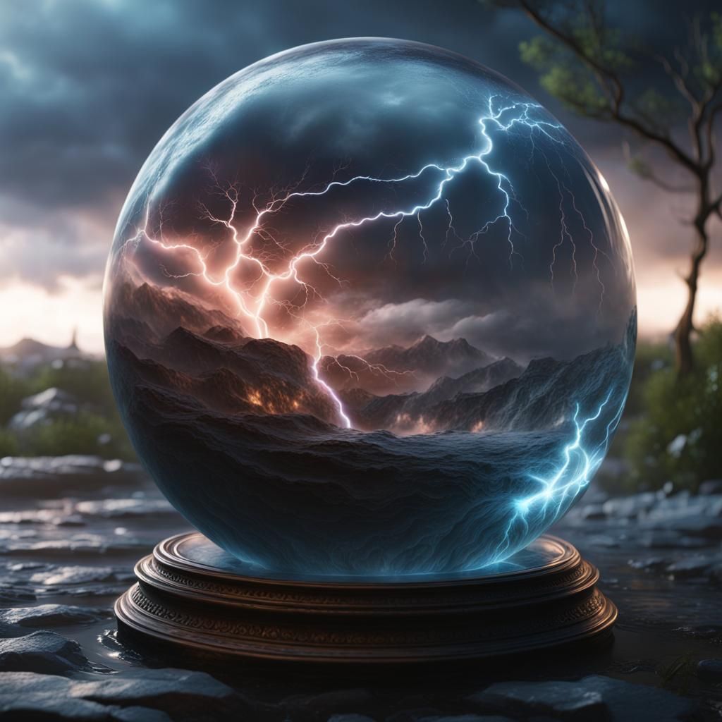 Glass Sphere Containing Thunderstorm and Lightning