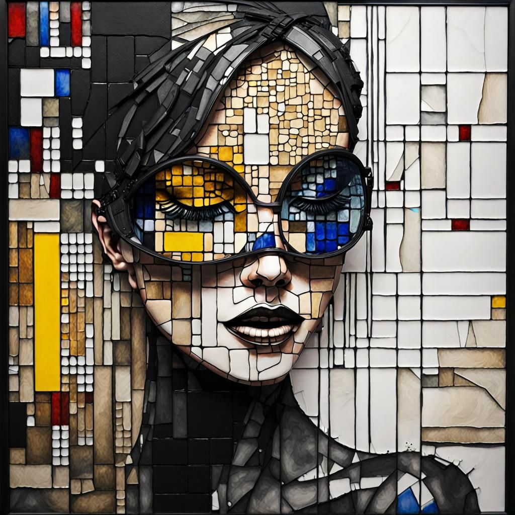 Lady Luck Mosaic Art in Modern Ink Style