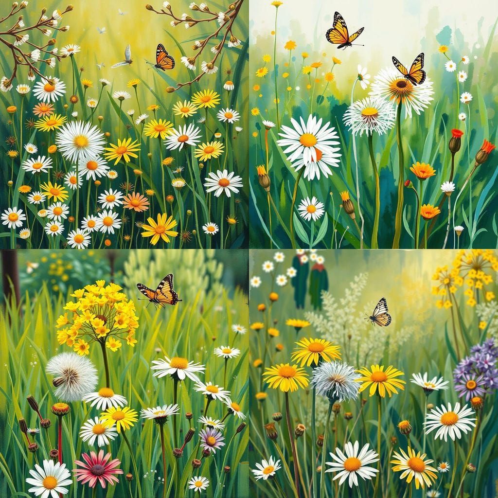 Blooming Spring Meadow in Vibrant Complementary Colors