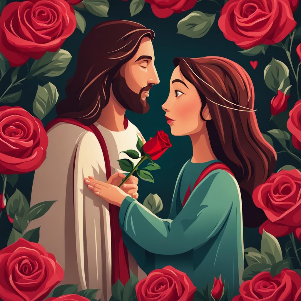 Girl Offers Rose to Jesus Christ on Valentine's Day