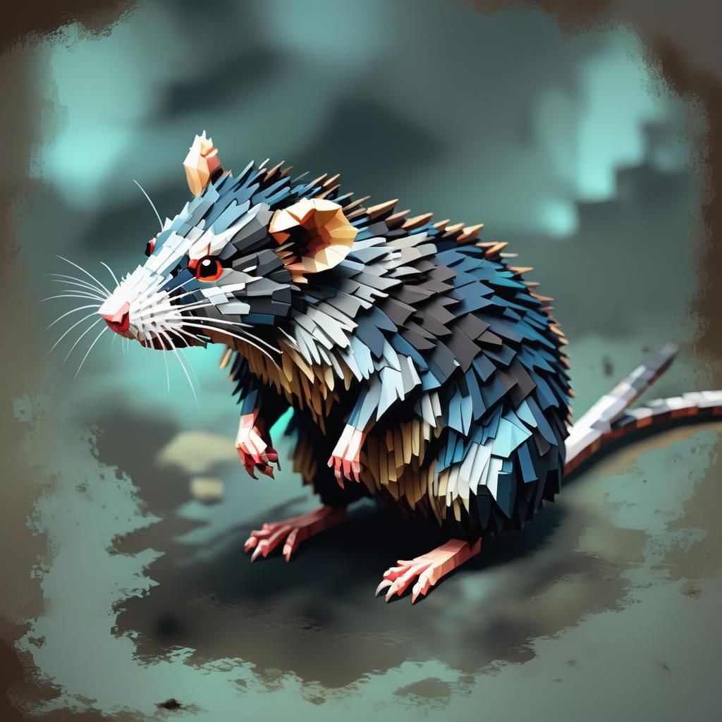 Demonic Plumed Rat in Voxel Art Style