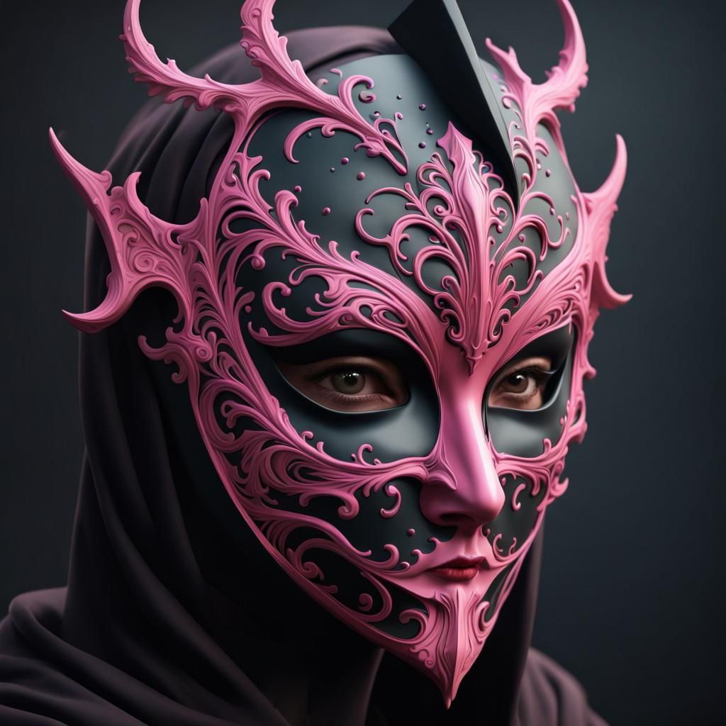 Intricate Black and Pink Faceless Mask Digital Painting