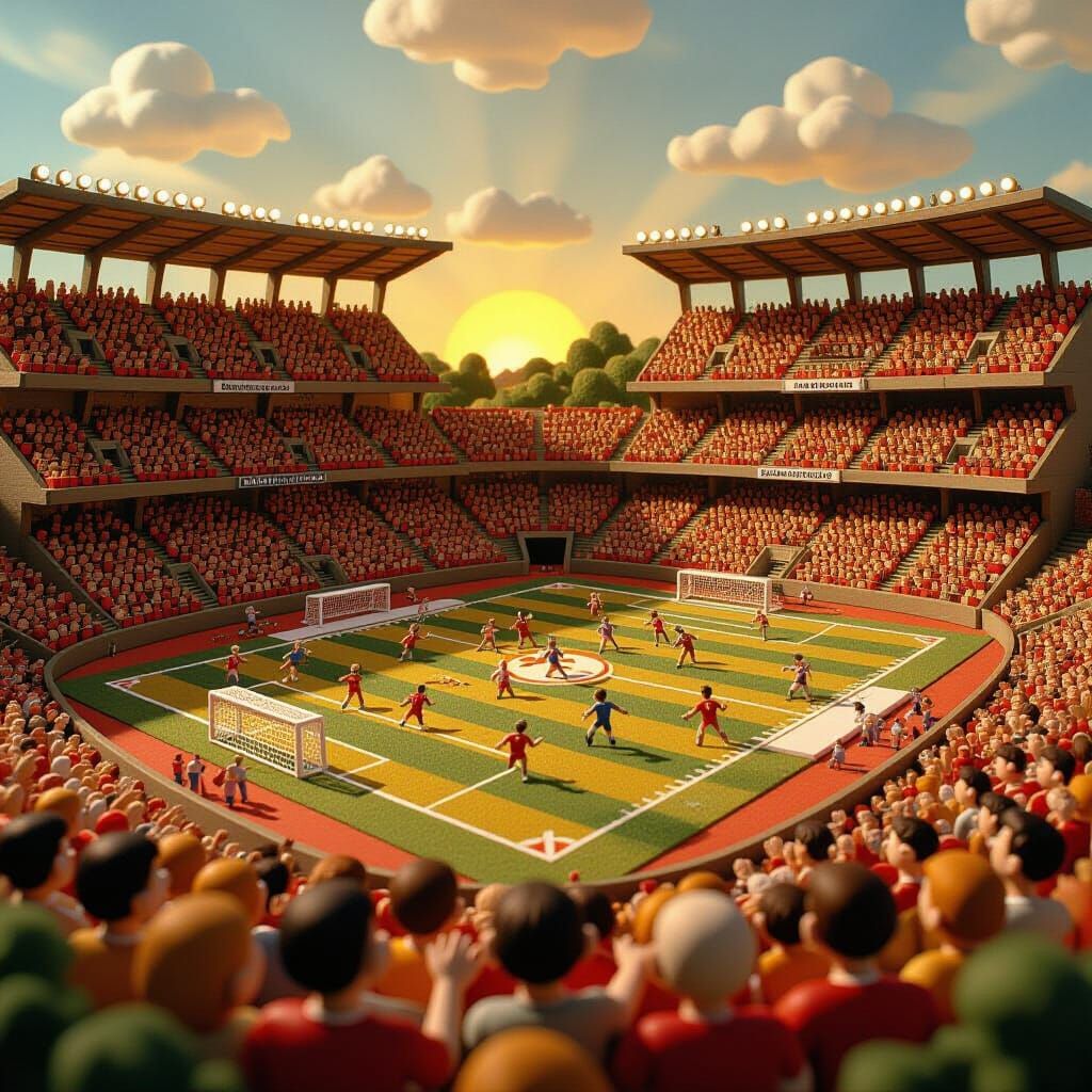 Claymation Football Stadium in Stop-Motion Animation Style