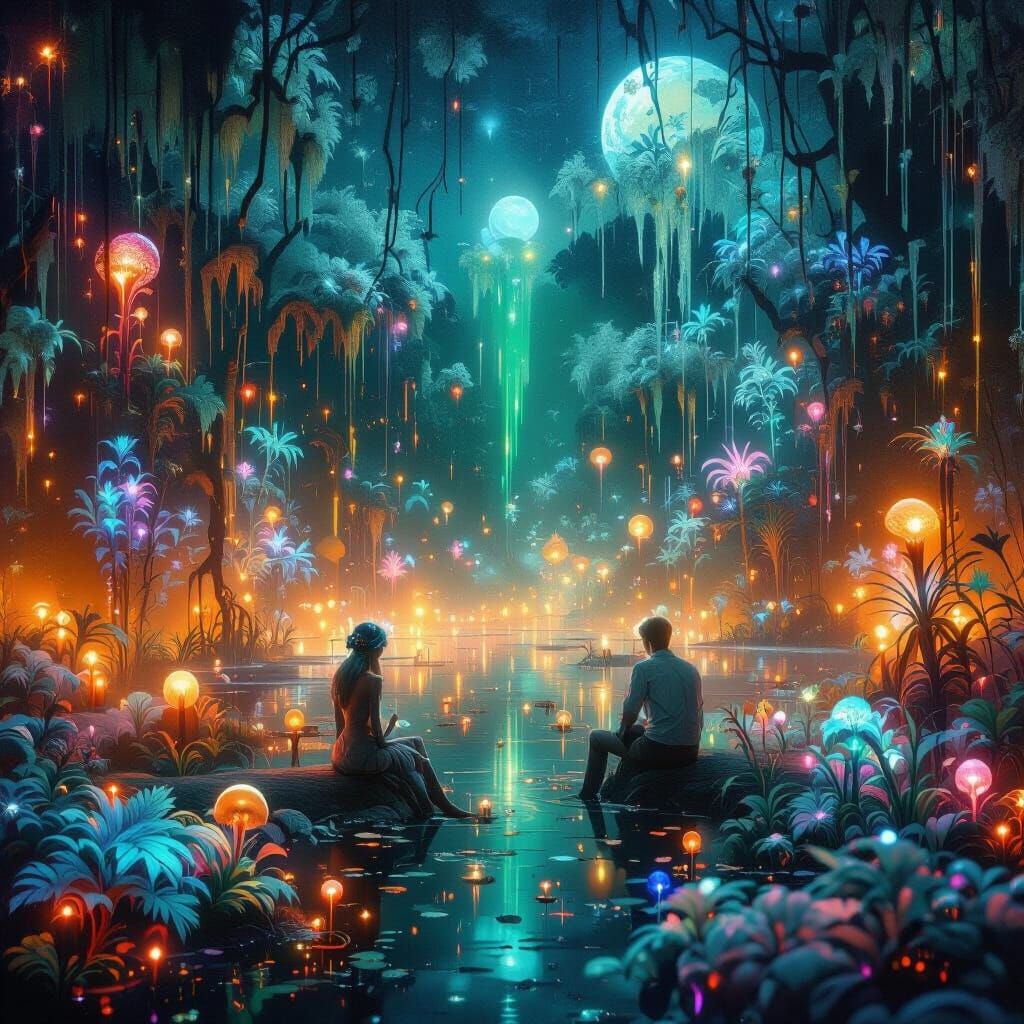 Dark Fantasy Cinematic Swamp: Tender Reflection on Lost Love