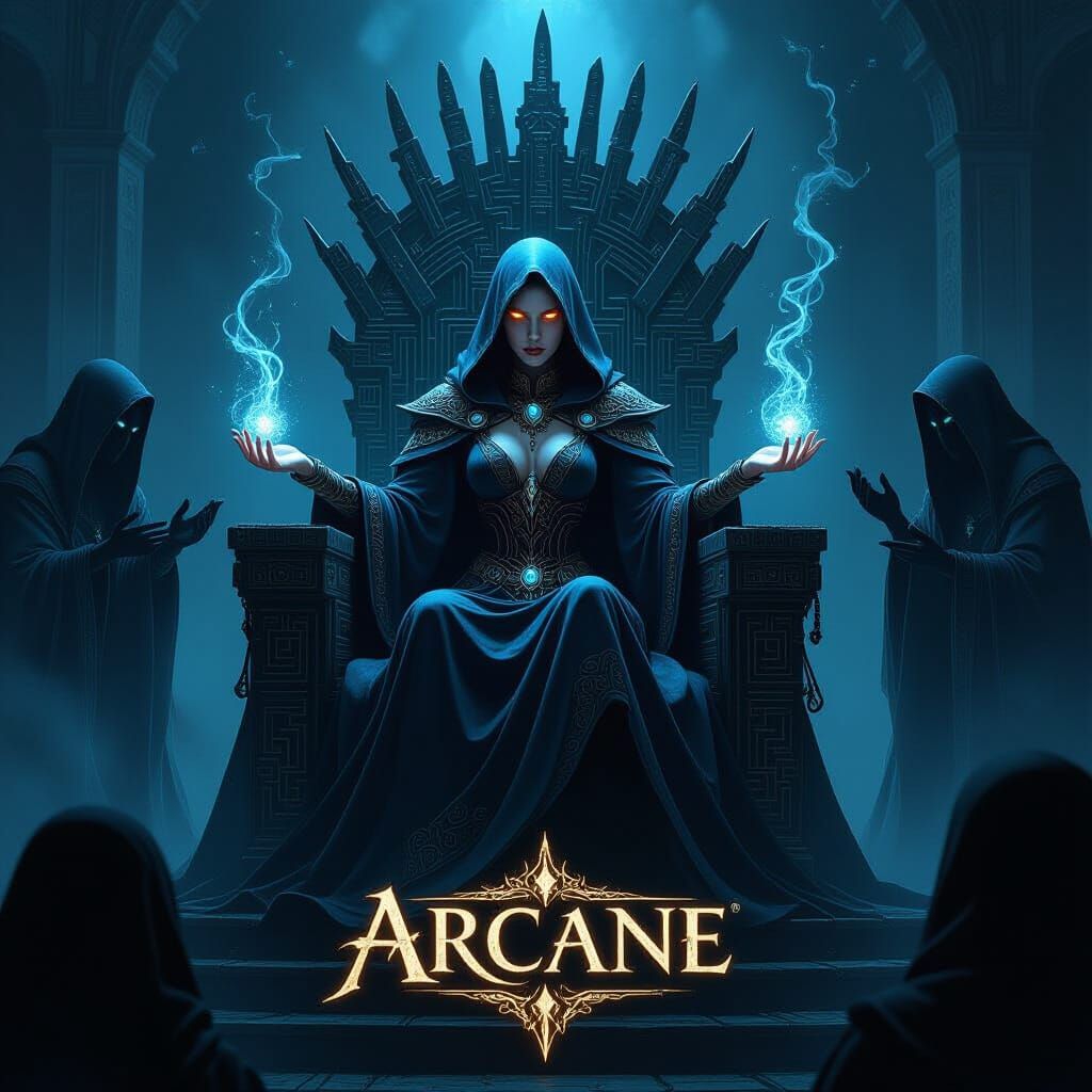 Sorceress on Circuit Throne in Dark Fantasy Style