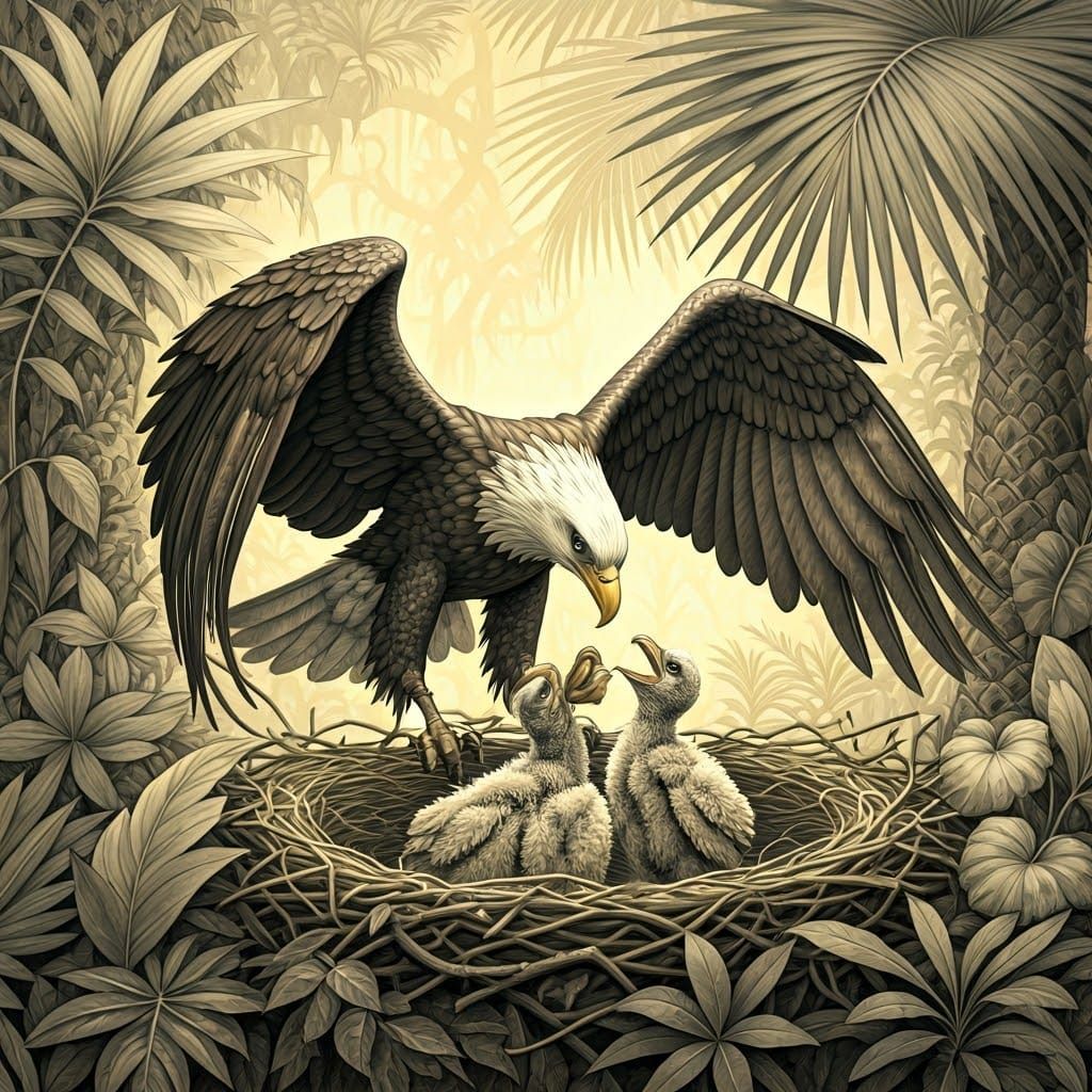 Majestic Eagle Family in Tropical Paradise