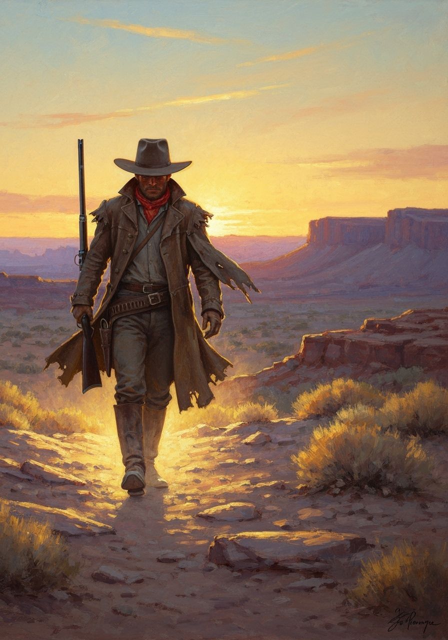 Cowboy Sunset in Style of Western Art