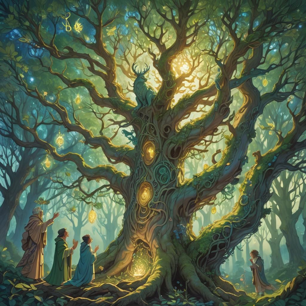 Ethereal Druid Digimon Pray to Ancient Trees at Dawn