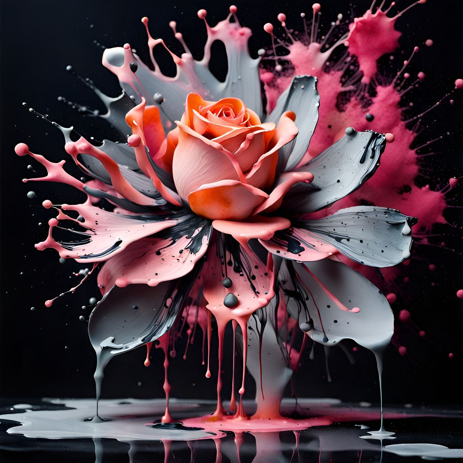 Abstract Ink Splatter Art in Rose Quartz and Grey