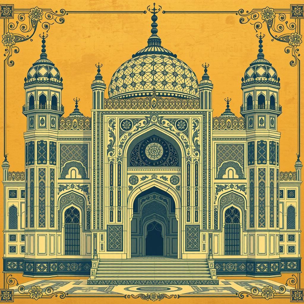 art deco architecture blue print concept art in painting sty...