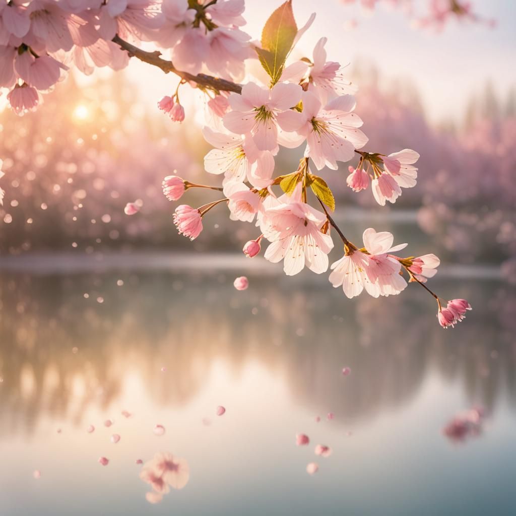 Pink Cherry Blossoms in Impressionist Style