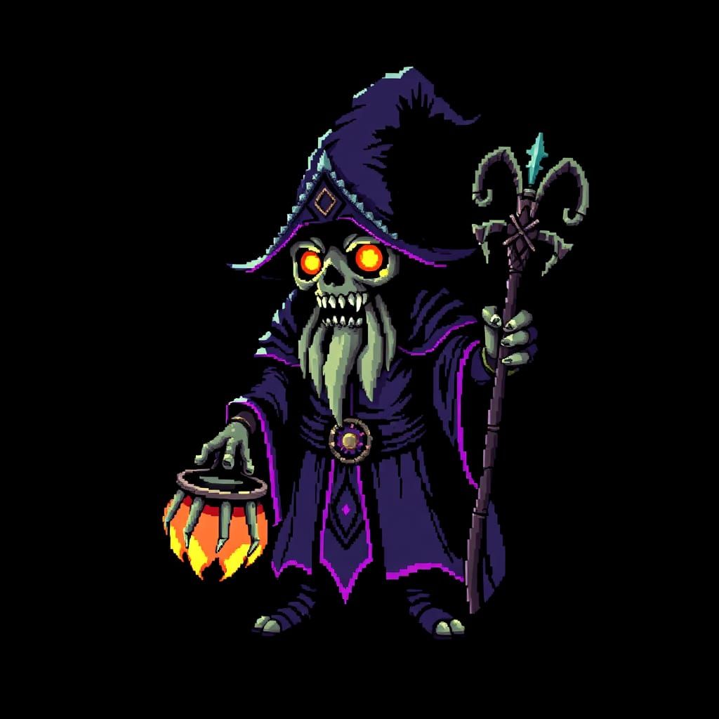 8-Bit Merchant of Nightmares in Pixel Art