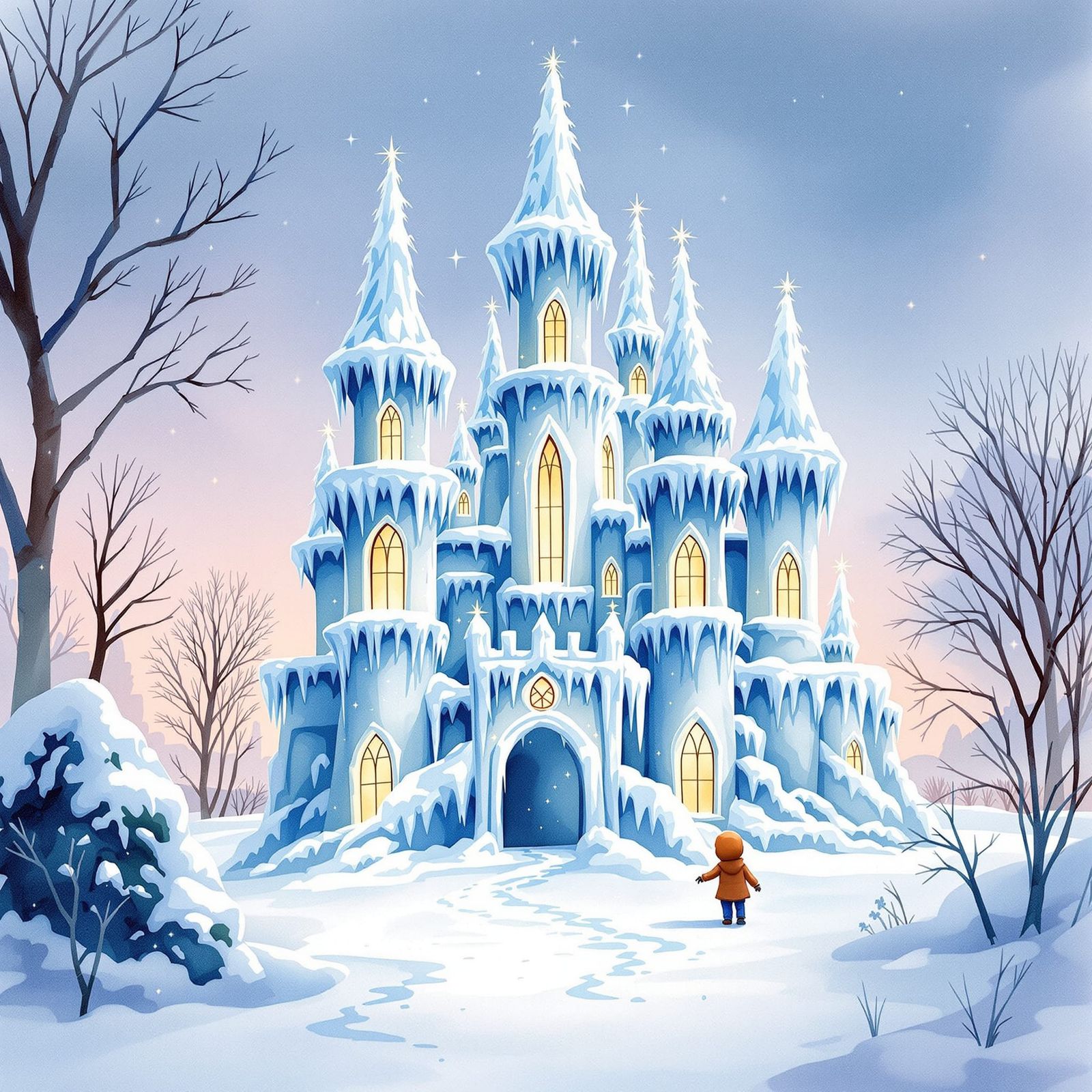 Child Builds Magical Snow Castle in Backyard