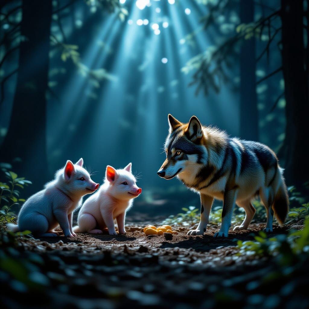 Three Little Pigs Trick Big Bad Wolf in Forest