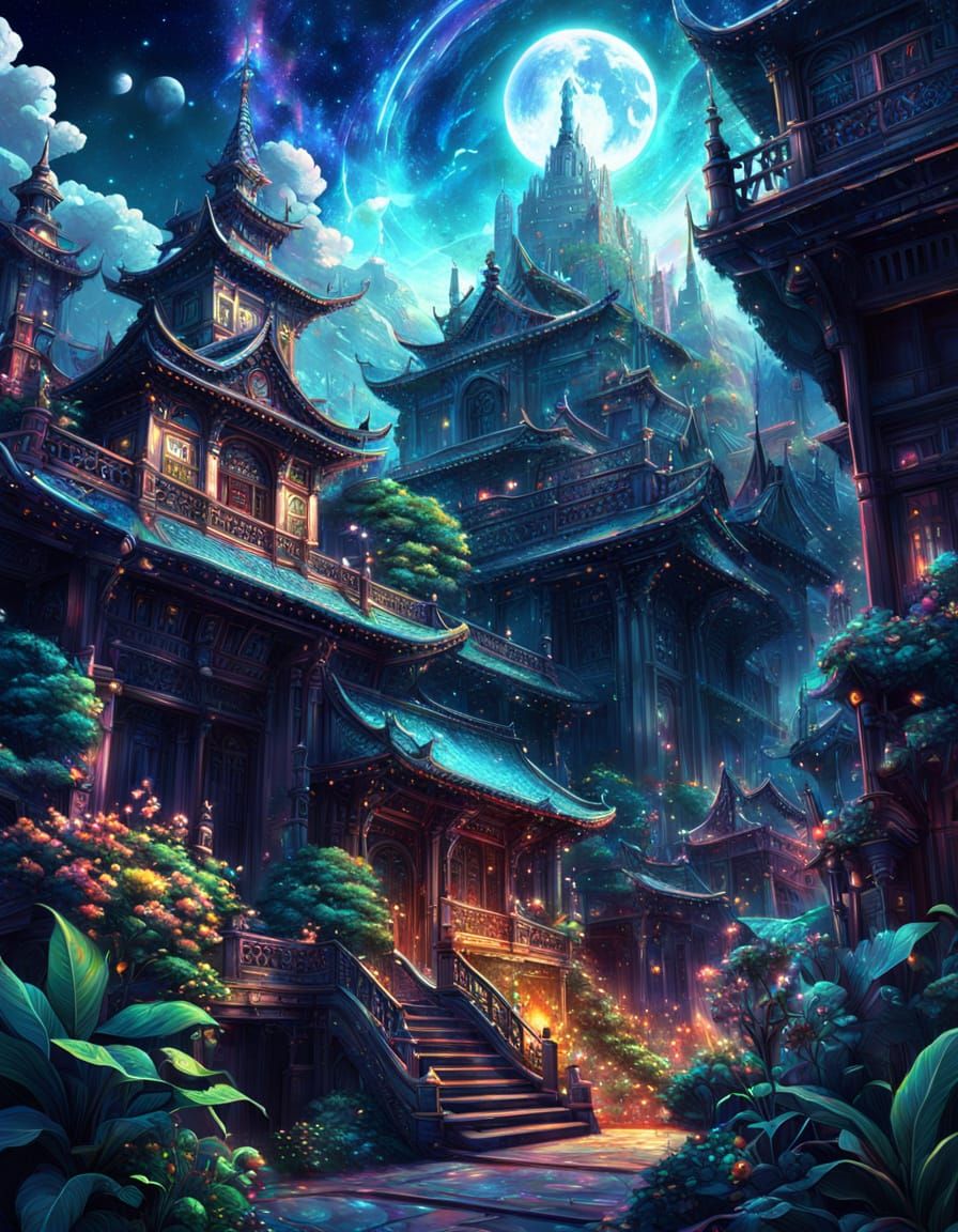 Holographic Astral Cosmic Illustration in Mixed Media