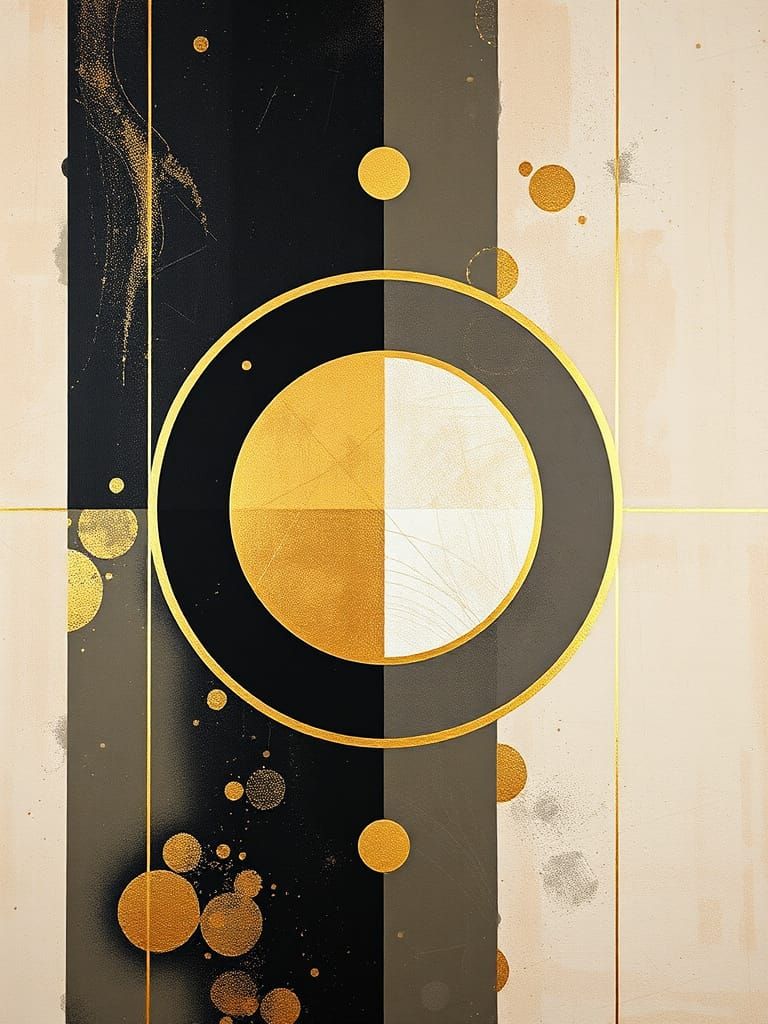 Surreal Geometric Abstraction in Gold Gilded Hues