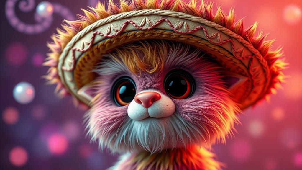 Funky Fuzzy Creature with Sombrero in Vibrant CGI