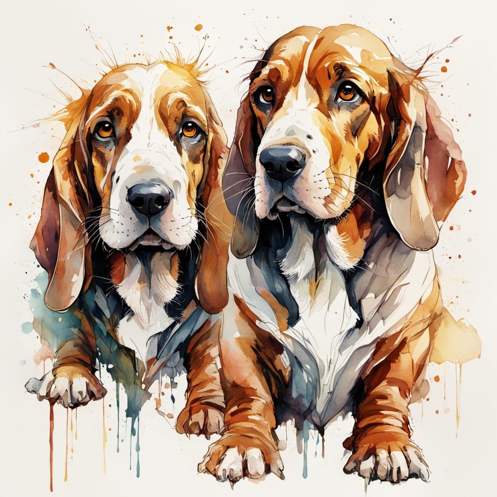 Charming Basset Hounds in Ethereal Golden Hour