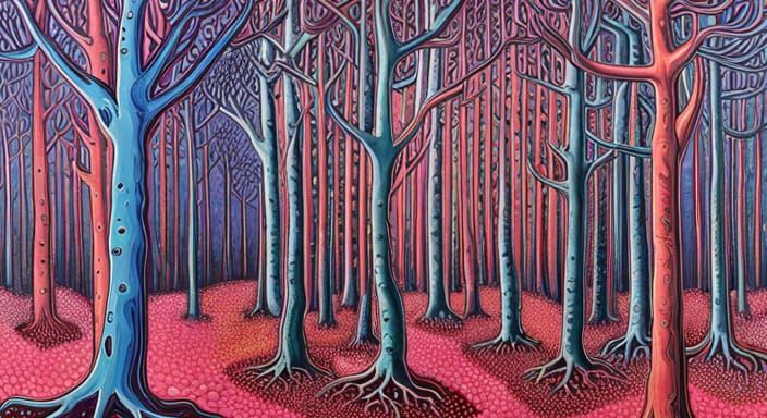 Iridescent Alien Forest in Detailed Linoprint