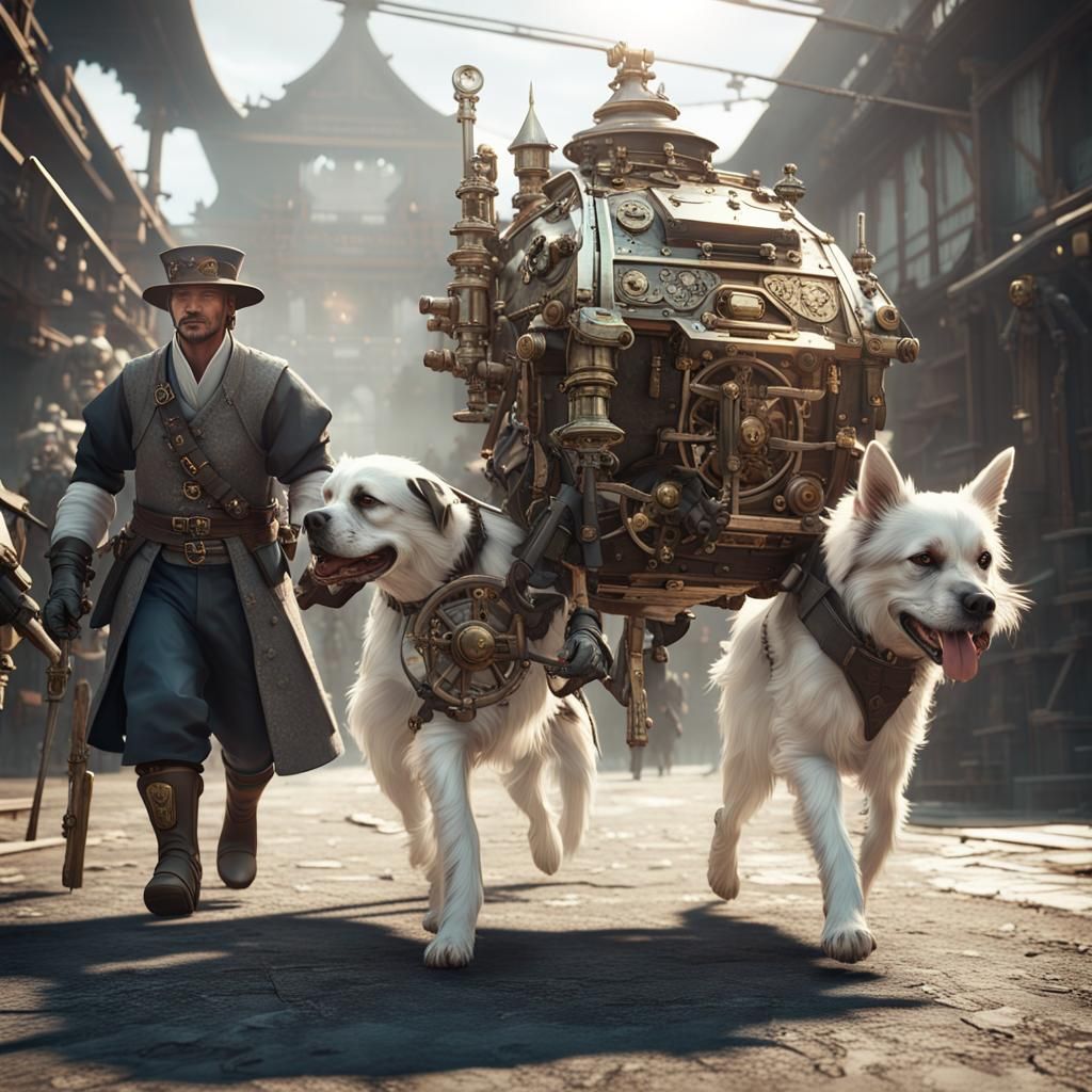 Steampunk Medieval Japanese Mayor and Ninja Dog