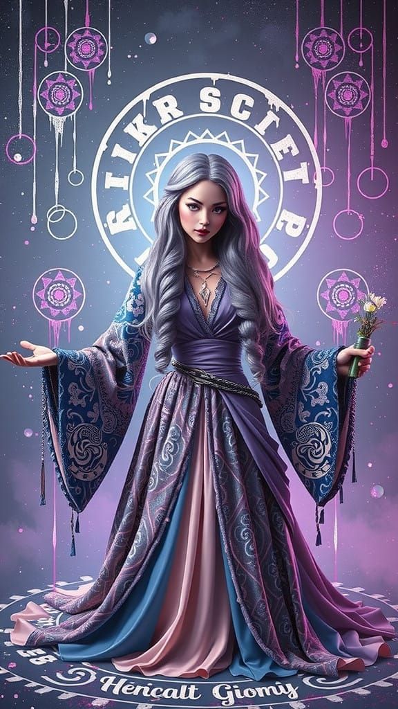 Sultry Purple Sorceress in Vibrant Graffiti Art Style