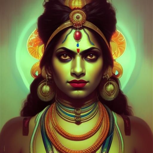 Goddess Kali Portrait with Neon Glow