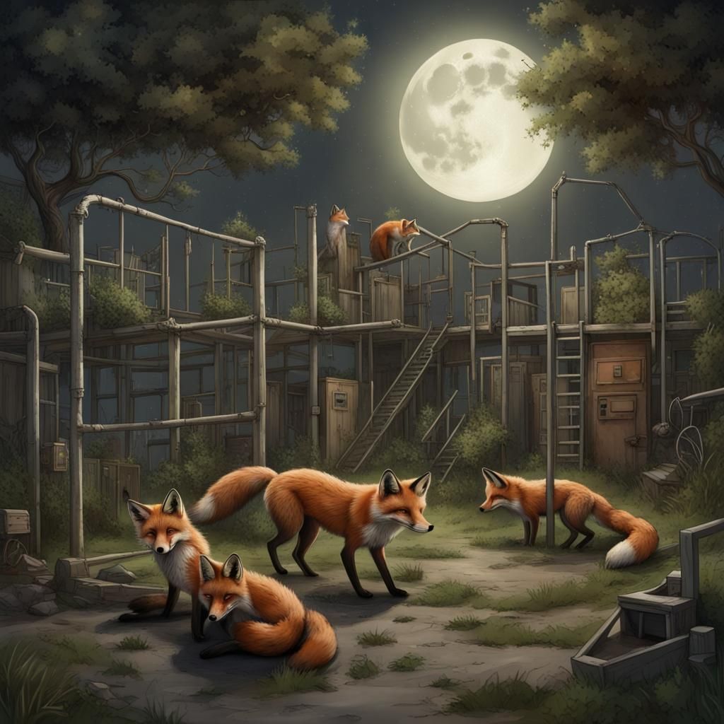 Post-Apocalyptic Schoolyard Reclaimed by Foxes