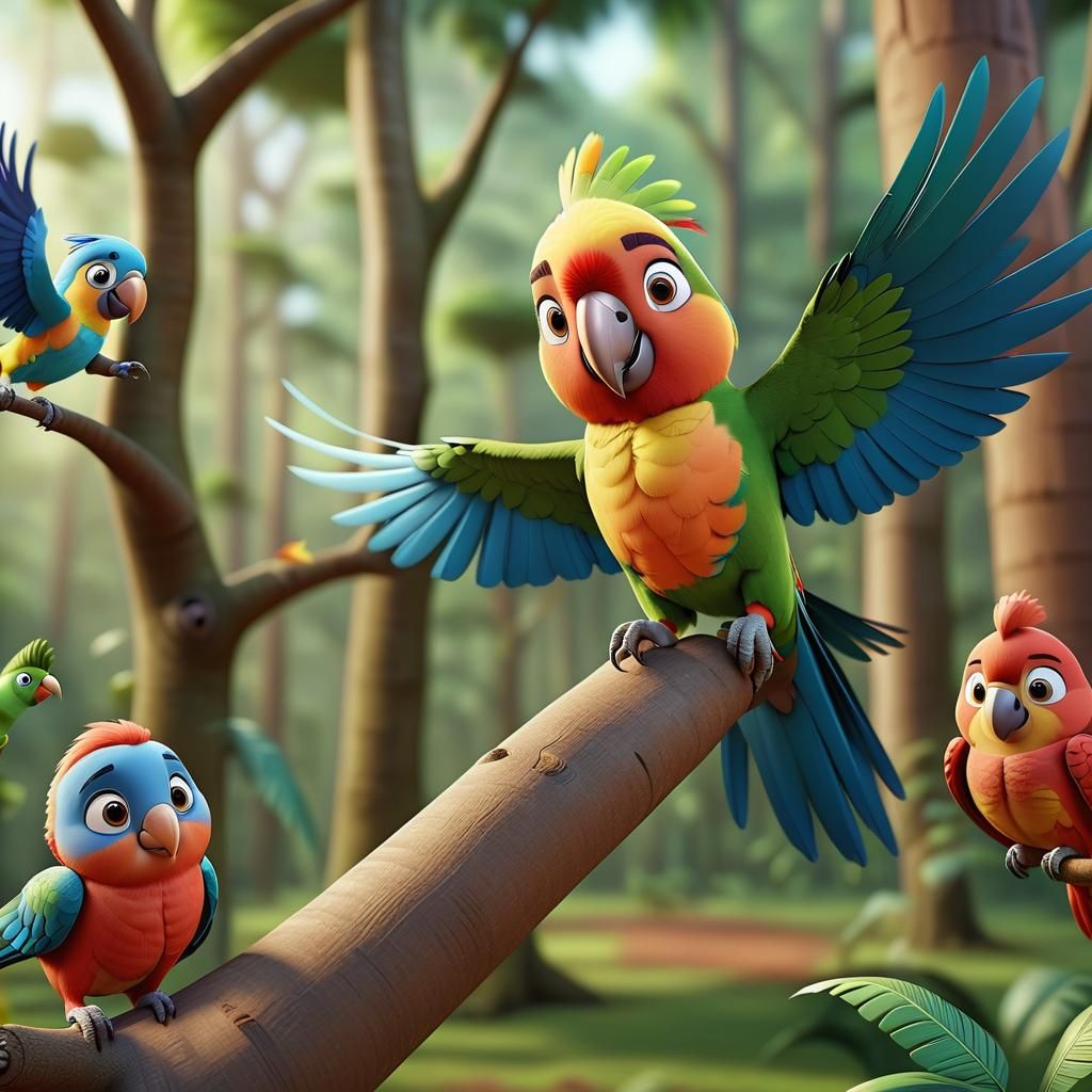 Cartoon 3D parrots