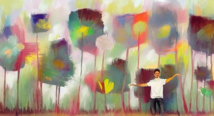 Sun-Drenched Meadow: A Vibrant Oil Painting of Joy