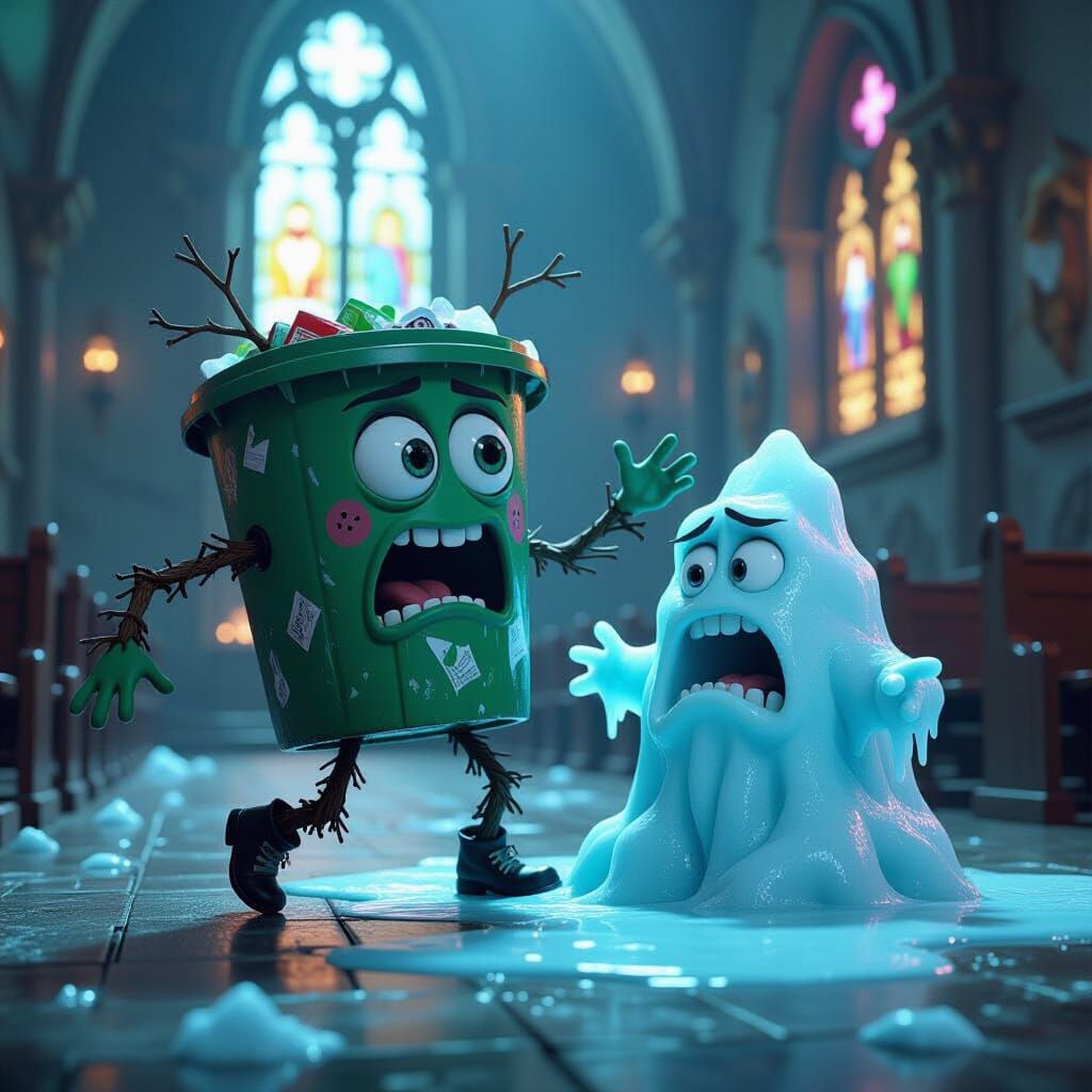 Anthropomorphic Rubbish Bin Performs Exorcism in 3D Digital ...