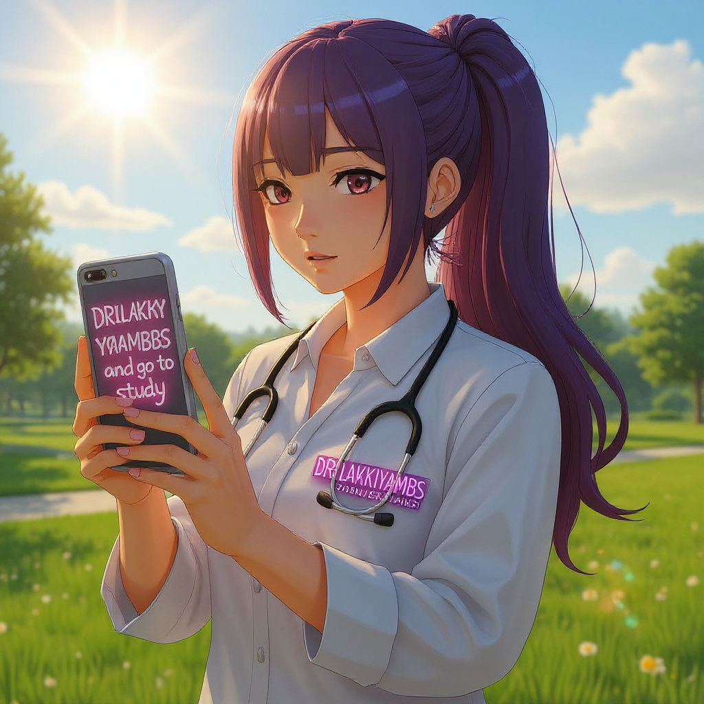 Girl with Reddish-Purple Hair in Anime Style