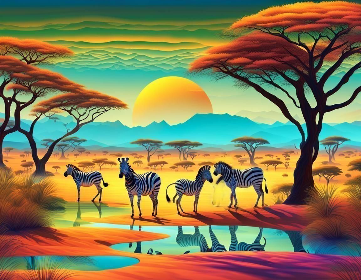 Surreal Savannah Oasis Under Azure Skies